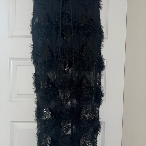 Pantora Alicia Novelty Brooklyn Chantal Feather Maxi Skirt Black Small Sequins - Picture 2 of 6